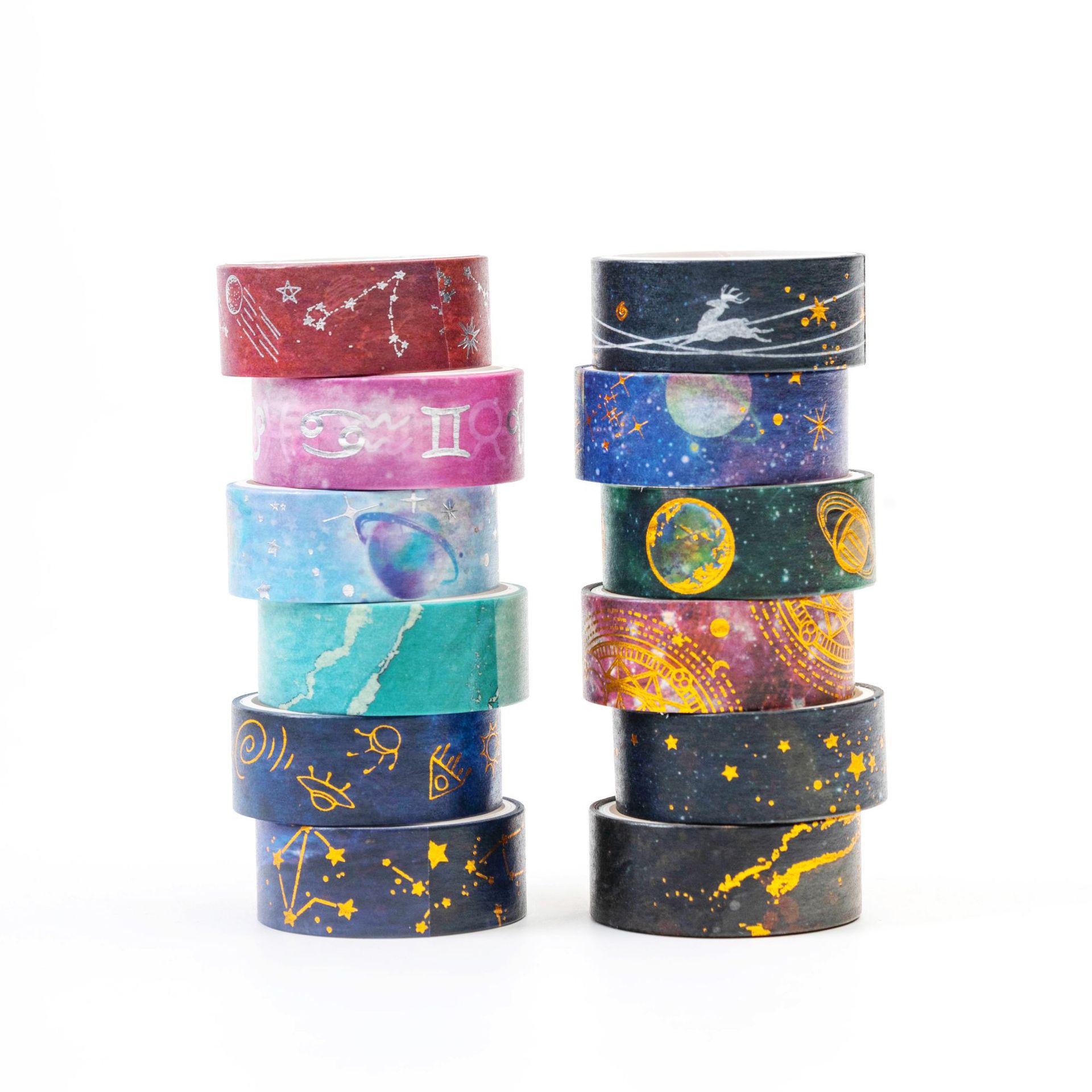 Starry Sky Washi Tape Set: 12 Rolls Hot Stamping for Universe-Themed DIY & Journaling JH22-8