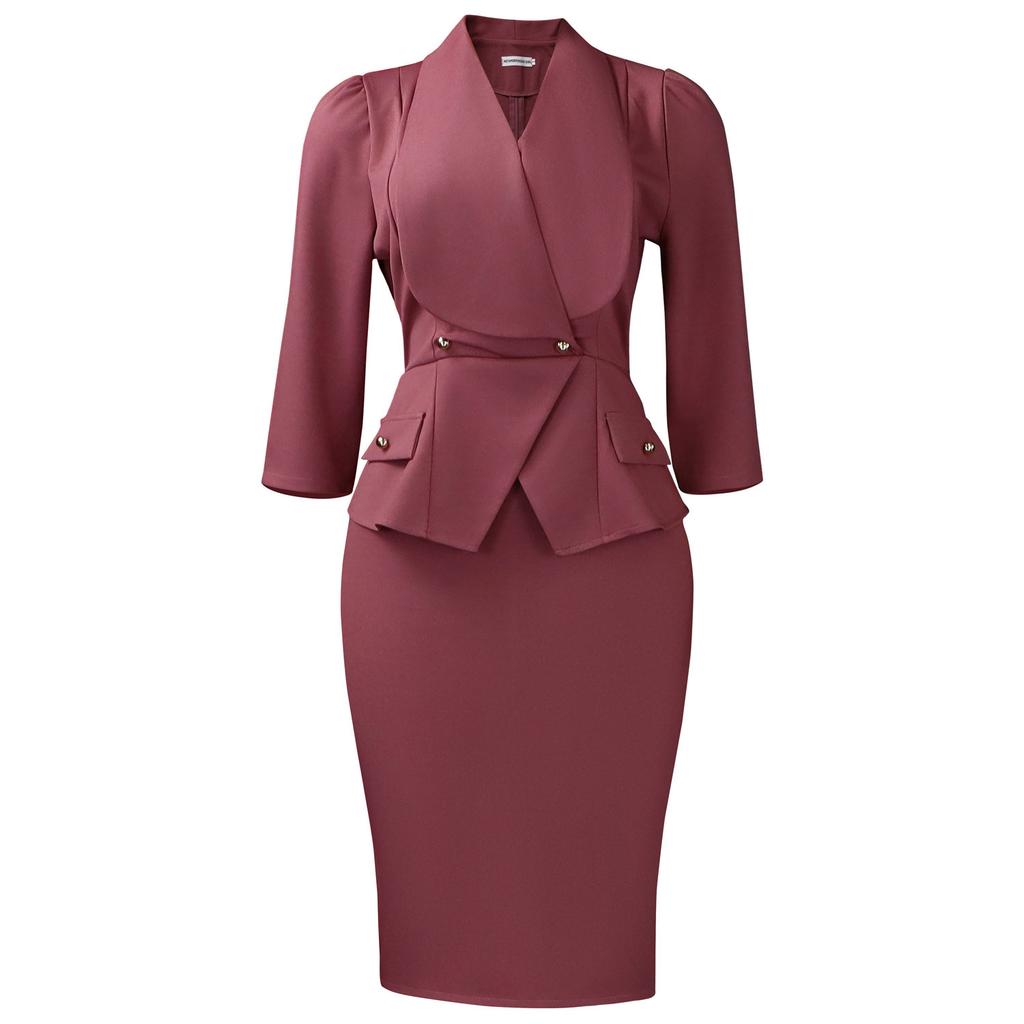 Women's new autumn fashion temperament elegant solid color large lapel O Tongle dress