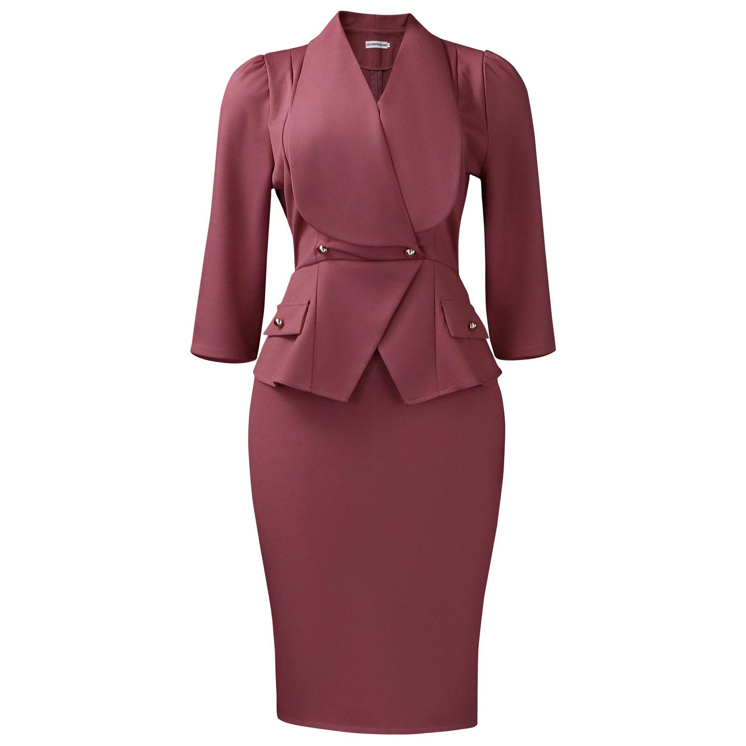 

Women s new autumn fashion temperament elegant solid color large lapel O Tongle dress XXXL коричневий
