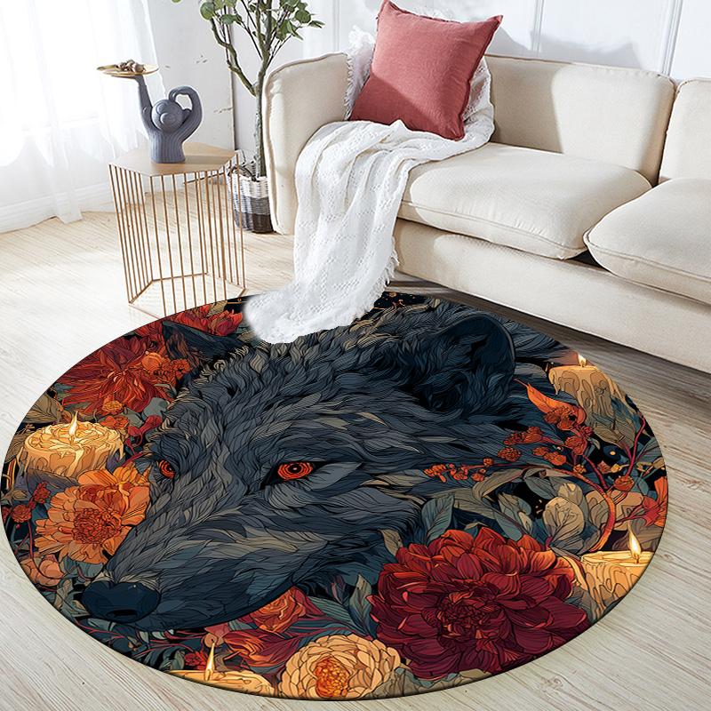 

Flame Wolf,Round Area Rug,Carpet Rug for Living Room Bedroom Sofa Playroom Decor,Non-slip Floor Mat 80cmx80cm