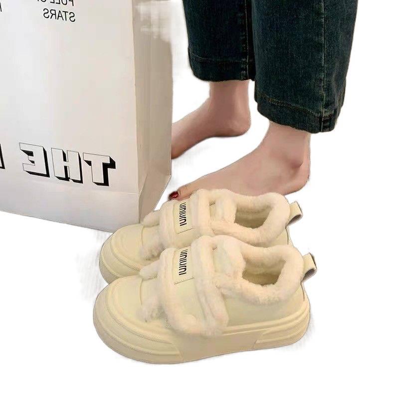 Women’s Velvet Canvas Height-Boosting Velcro Shoes for Autumn/Winter – Thick Sole & Warm Design