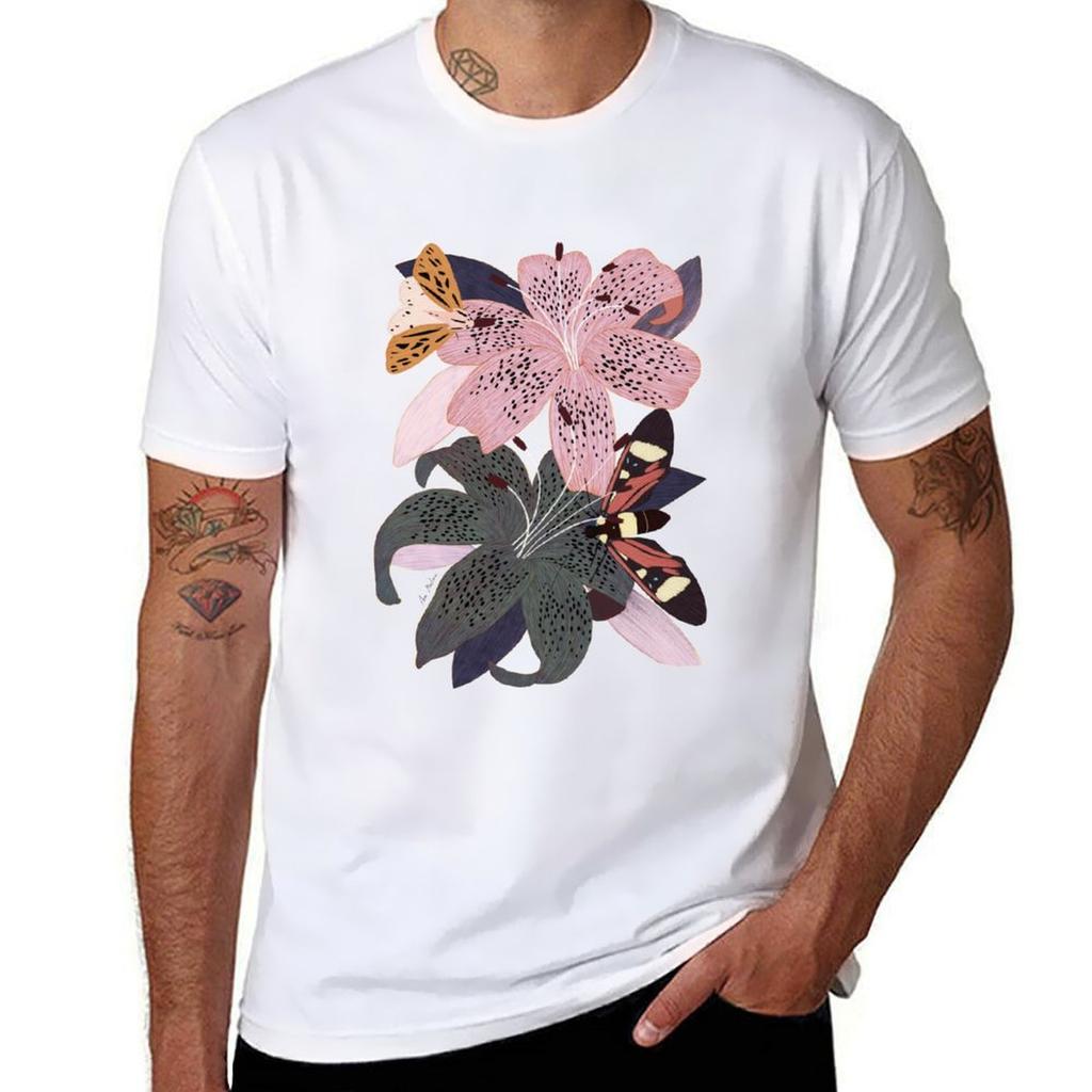 Lily Flowers And Butterflies Tshirt Regular Fit Plain Tee Shirt