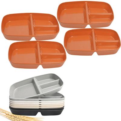 Set of 4 Lunch Divided Made of Lightweight and Deep Divided Dishwasher and Microwave Safe Plates, Plates, Resin, Shatter-Resistant, Plates, (Orange)