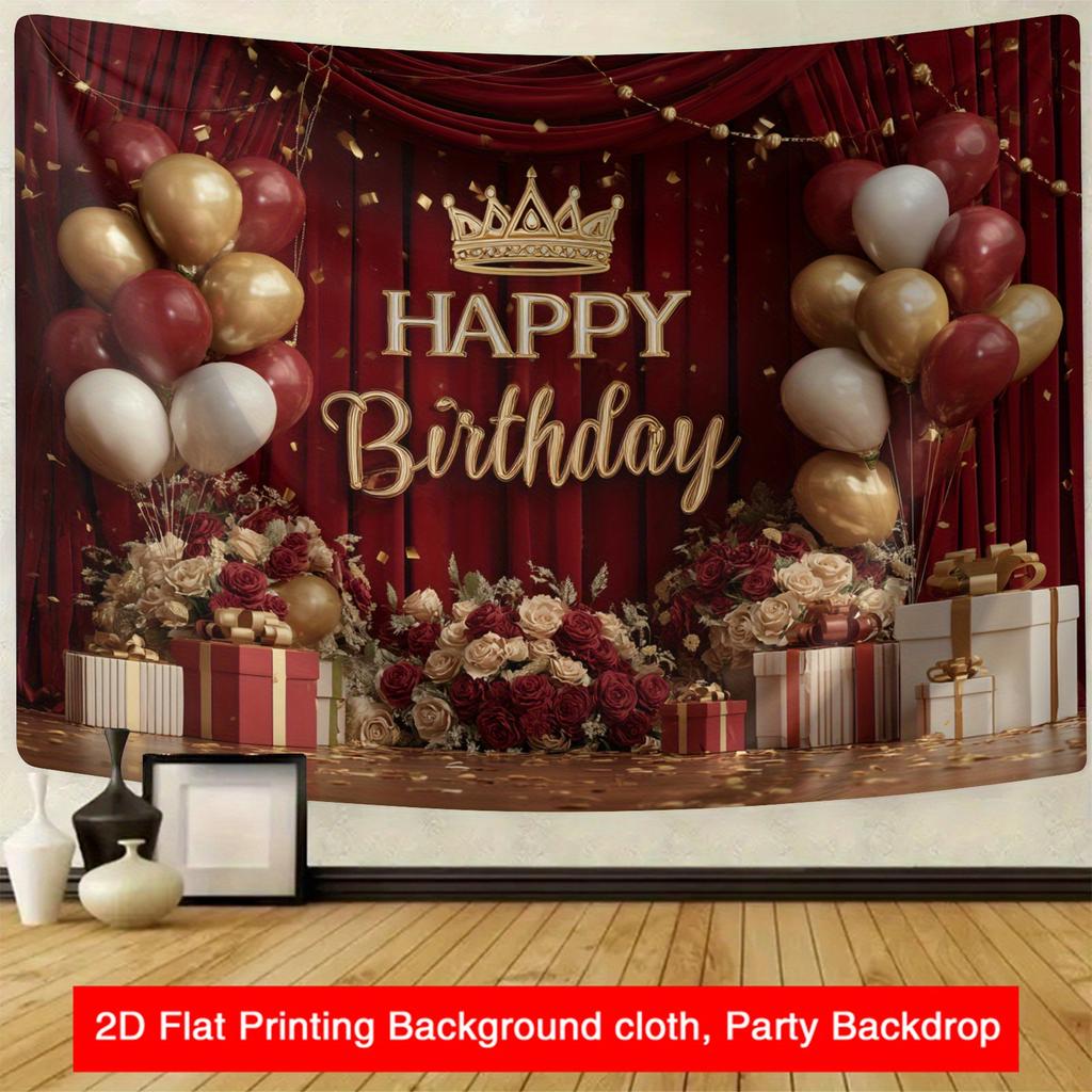 2D planar fabric 2D planar banner fabric 1 piece of red background fabric with "Happy Birthday" balloon theme