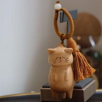 Seil geflochten Holz Kätzchen Puppen Anhänger Cartoon Tier geschnitzt Katzen Schlüsselanhänger Geschenke