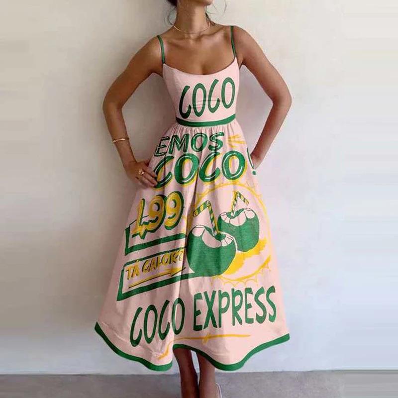 Women's Clothing, New Spring Models In Europe and the United States, Gentle Wind Solid Color Waist Pendulum Thin Suspender Dress