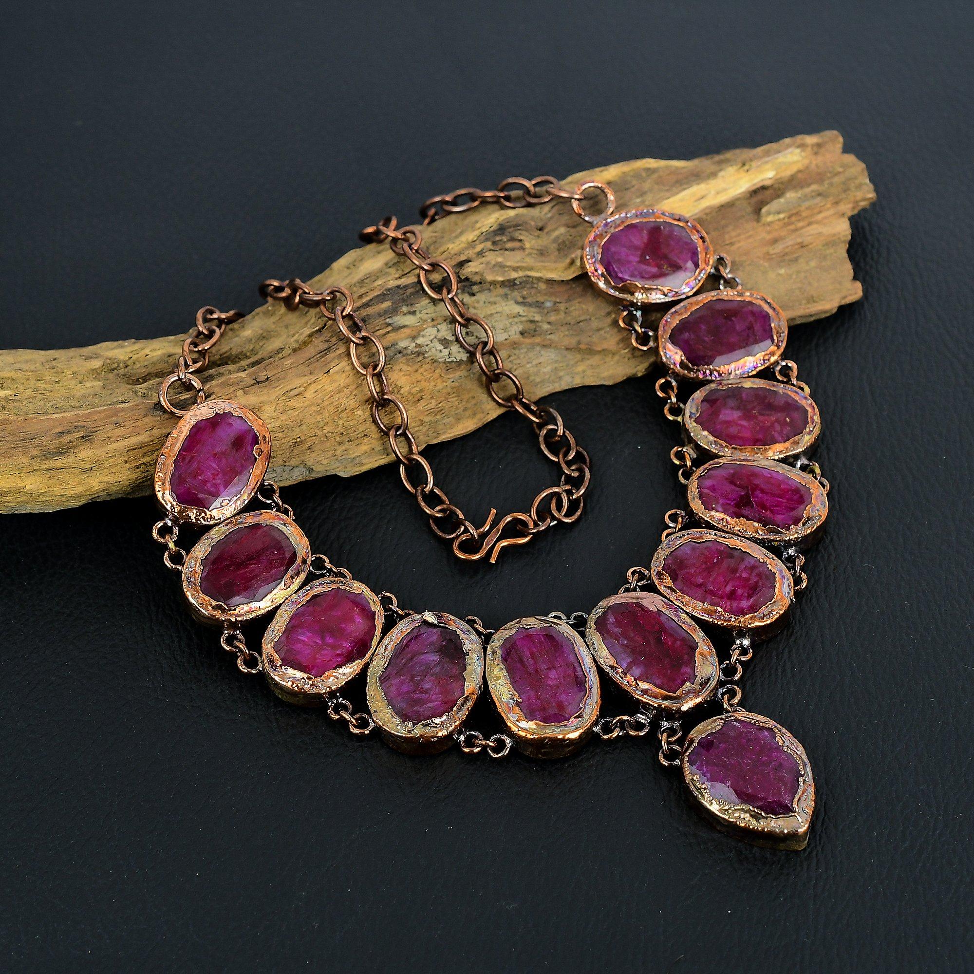 

Кашмирский рубин, ювелирные изделия из драгоценных камней, созданные в лаборатории, ожерелье из медной гальванопластики, регулируемая цепочка ручной работы, ожерелье, подарок для мамы 18 Inches With Adjustable красный