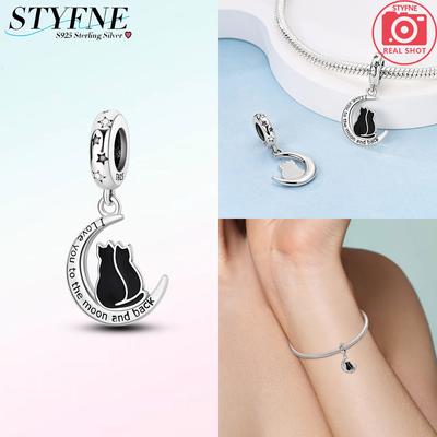 Authentic Original Charm Bead Components Copper Metal Star Moon Couple Black Cat Pendant Bead Components Compatible With Plata Bracelets Designed For