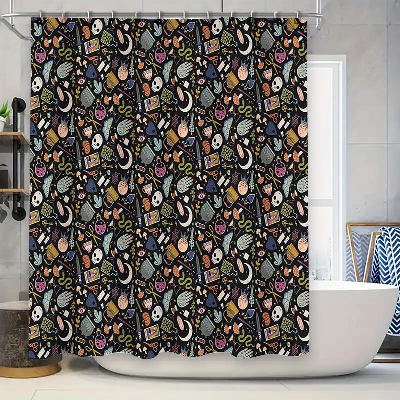 

Witchy Halloween Shower Curtain Spooky Gothic Decor Bat Spiderweb Dungeon Horror Bathroom Curtains Vintage Creepy Room Divider W60H190(CM)-1 Pcs
