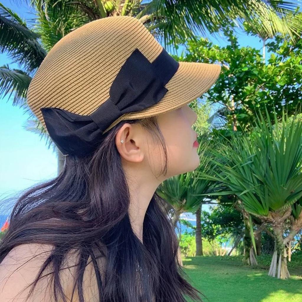 Elegant Summer Straw Hats Women Girl Short Brim Equestrian Caps Outdoor Foldable Breathable Baseball Cap Portable Beach Sun Hat