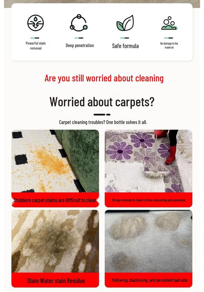 Wash-Free Wool Carpet Cleaner: Special Fabric Dry Cleaning & Oil Stain Remover.