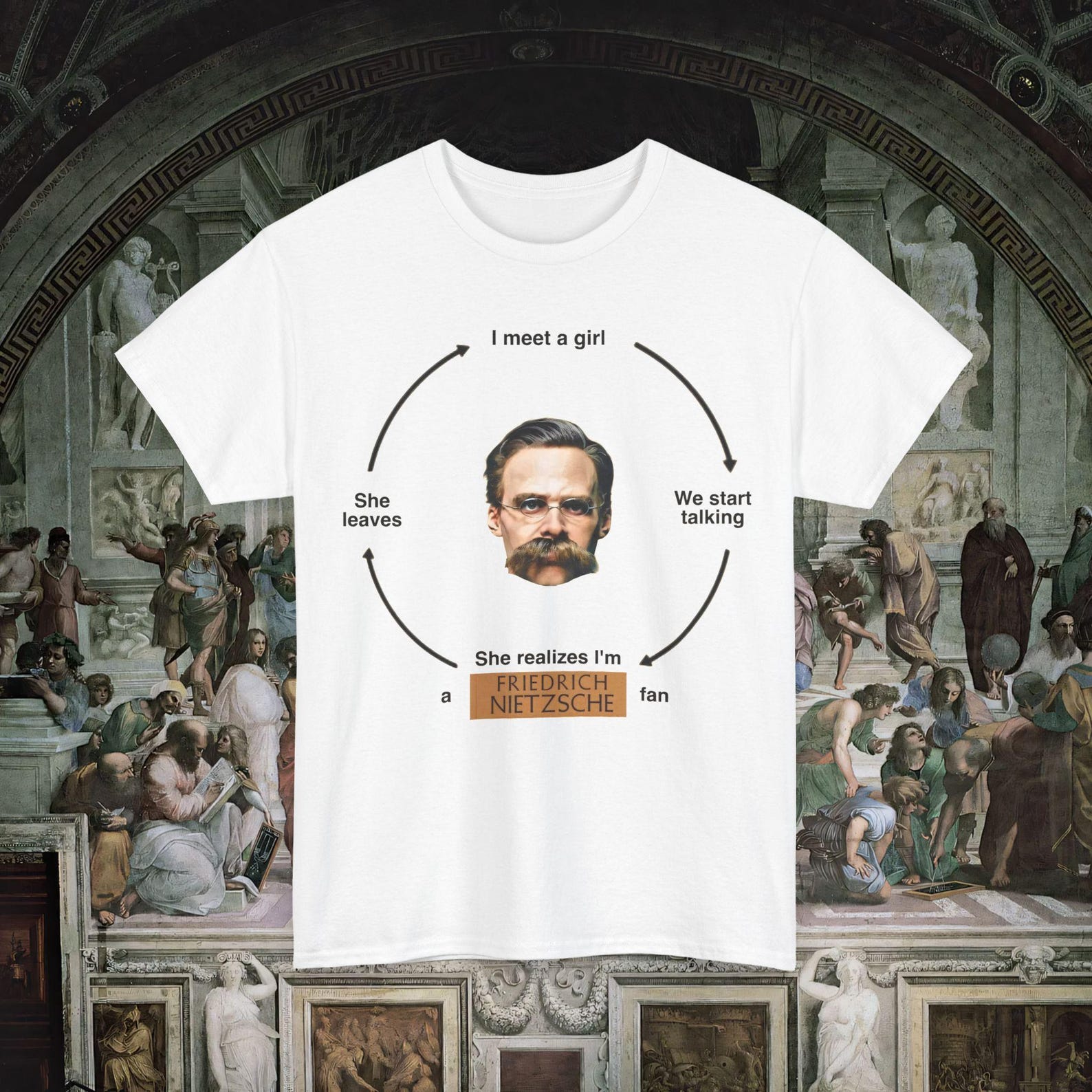 Nietzsche Meme Tee | Philosophy T-Shirt, Funny Intellectual Graphic S
