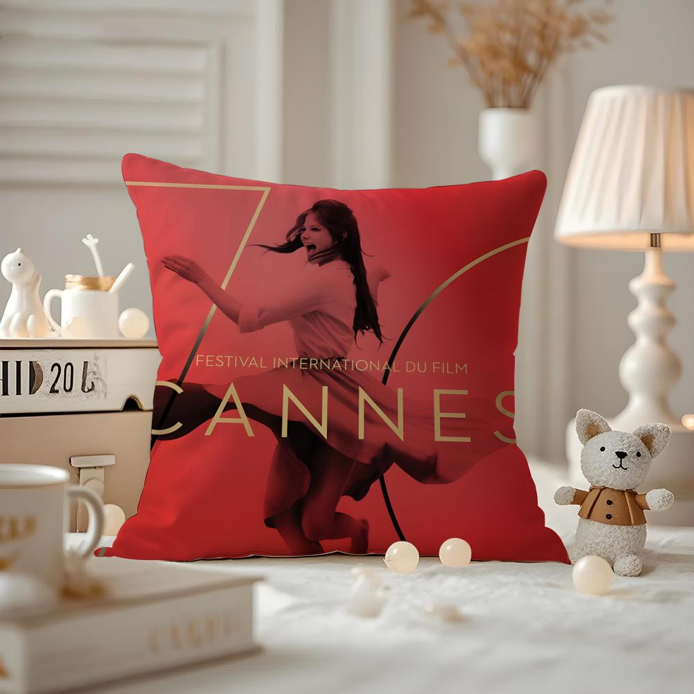 

Cannes Film Festival Cushion Cover Anti-dustmite Pillowcase Invisible Zipper Silky Short Plush Sofa Cushion Cover 12x12Inch
