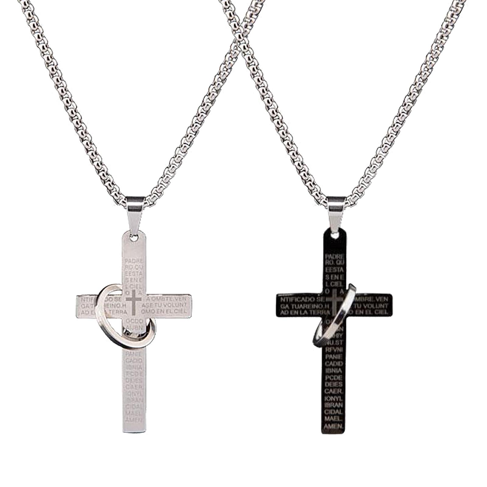 2 piezas Collar con Colgante de Cruz Hombre Acero Inoxidable Simple Elegante Collar Elegante para Citas Fiesta gray