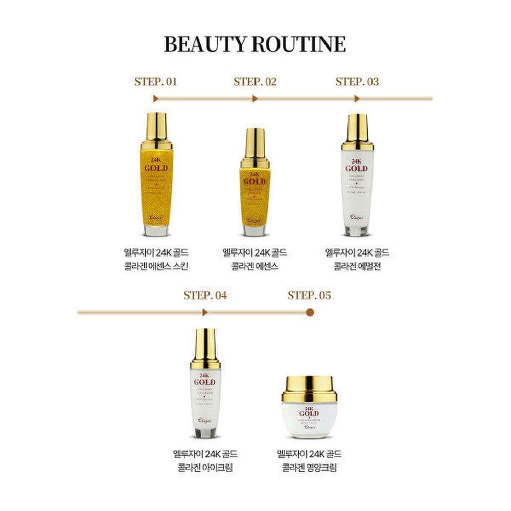 Eluzai 24K Gold Collagen Basic 5 Types 2 Sets Skin Lotion Essence Eye Cream Nutritious Cream Women's Mom Cosmetics Filial Piety Gift