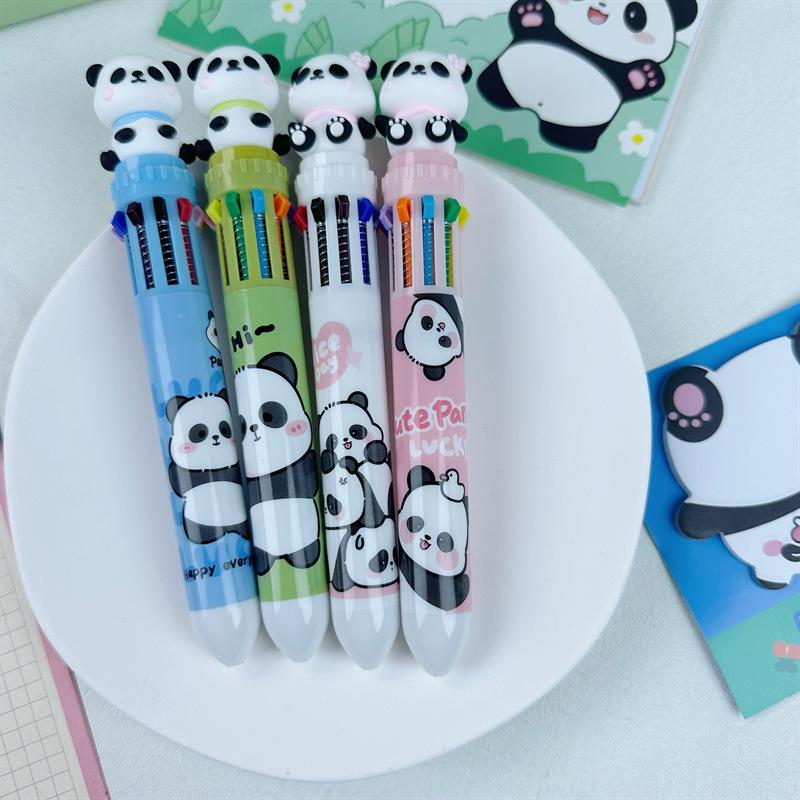 

Multicolor Cartoon Panda Ballpoint Pen - 10-in-1 Press-Type for Students