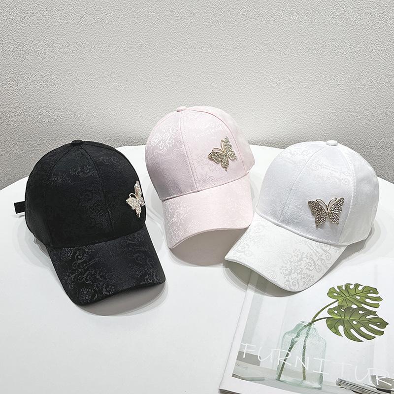 Rhinestone butterfly baseball cap children summer thin mercerized cotton sunscreen visor lace pattern cap