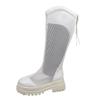 Women's High Boots Fashion Round Head Mesh Cloth Back Zipper Waterproof Platform Anti-slip Wear-resistant Kitten Heels