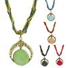Round Unique Carved Bohemian Vintage Necklace Lady Multilayer Beads Chain Pendant Necklace