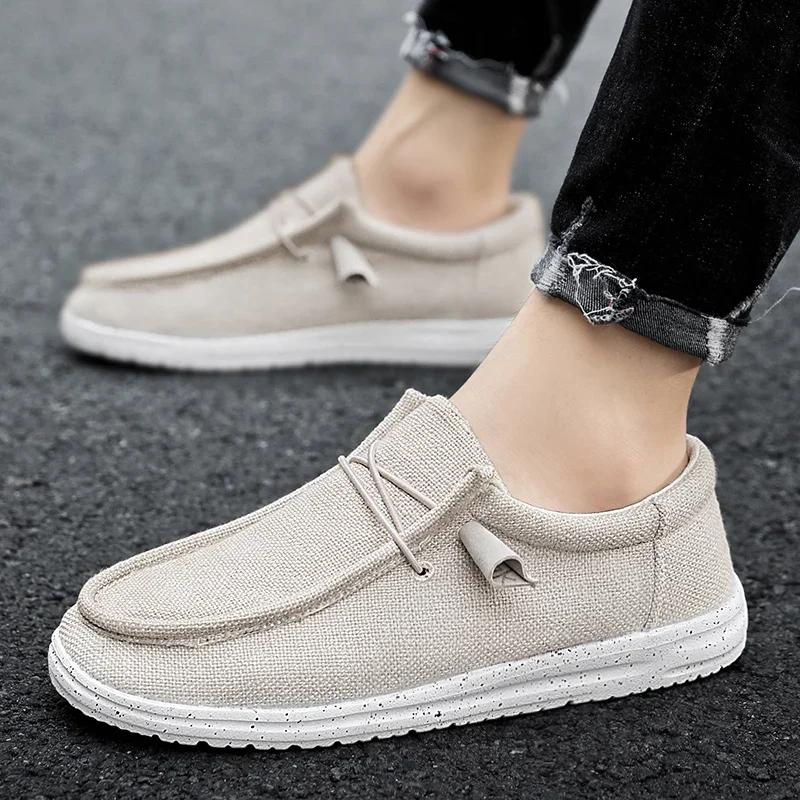 Fashion Men Canvas Shoes Luxury Brand Slip-on Mens Loafers Breathable Lightweight Men Casual Shoes Driving Shoes Plus Size 39-47