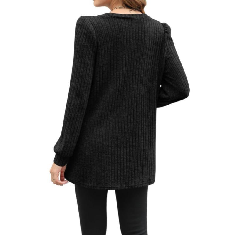 Fashion Women Knit Long T-shirts Women Loose Fit Long Sleeve Pockets Pullover Sweater Casual Autumn Winter Solid Color Chunky Knit Top
