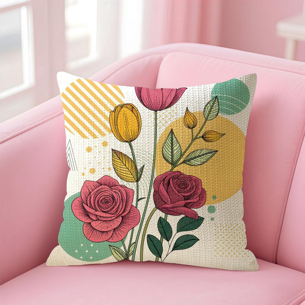 Modern Art Blossoms Cushion Cover Natural Linen Pillow Case Double-Sided Print Decorative Sofa Pillowcase Home Decor Gift