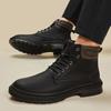 New Italian Mens Handmade Genuine Leather Boots Outdoor Antiskid Motorcycle Boot Fashion Thick Bottom Lace-Up Boot Walking Shoes