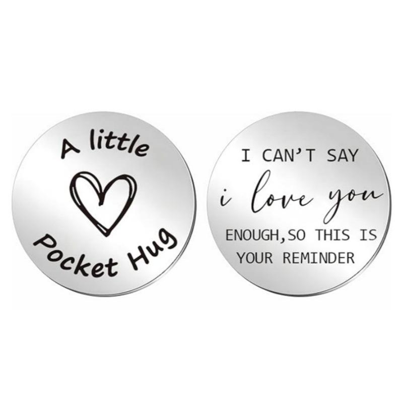Decision Coin Pocket Hug - Long Distance Relationship Keepsake, Inspirational Gift for Couples, Stainless Steel