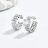 Copper Crystal Leaves Earrings Clip for Women Shiny Round Zircon Ear Clip Personality C-Shaped Earcuff Fake Piercing Jewelry