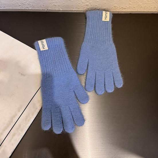 Winter Knitted Gloves Stretchy Warm Gloves Solid Color Fingered Gloves