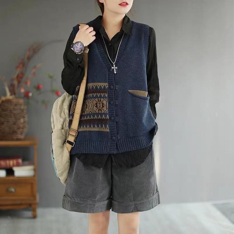 

Вязаный кардиган жилет женский весна-осень литература и искусство ретро свободный универсальный шерстяной жилет жилет куртка топ 3XL