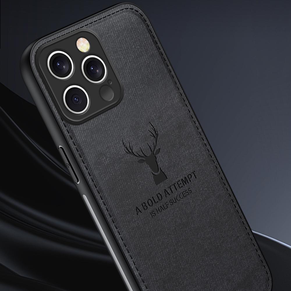 For iPhone 16 Pro Case Deer Pattern Cloth Texture PU Leather Hybrid Phone Cover