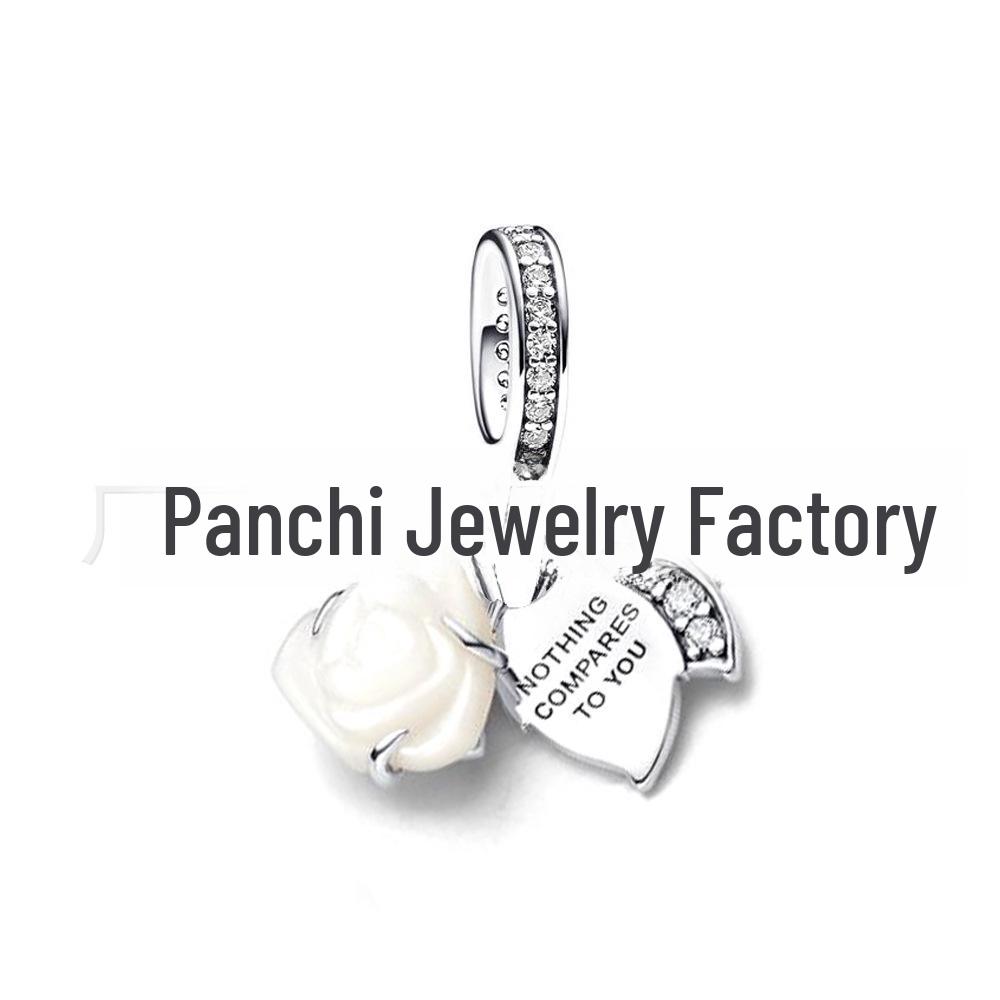 Panjia Dora 925 Silver-Plated Copper Love Rose Bead Pendant - Valentine's Day 2024