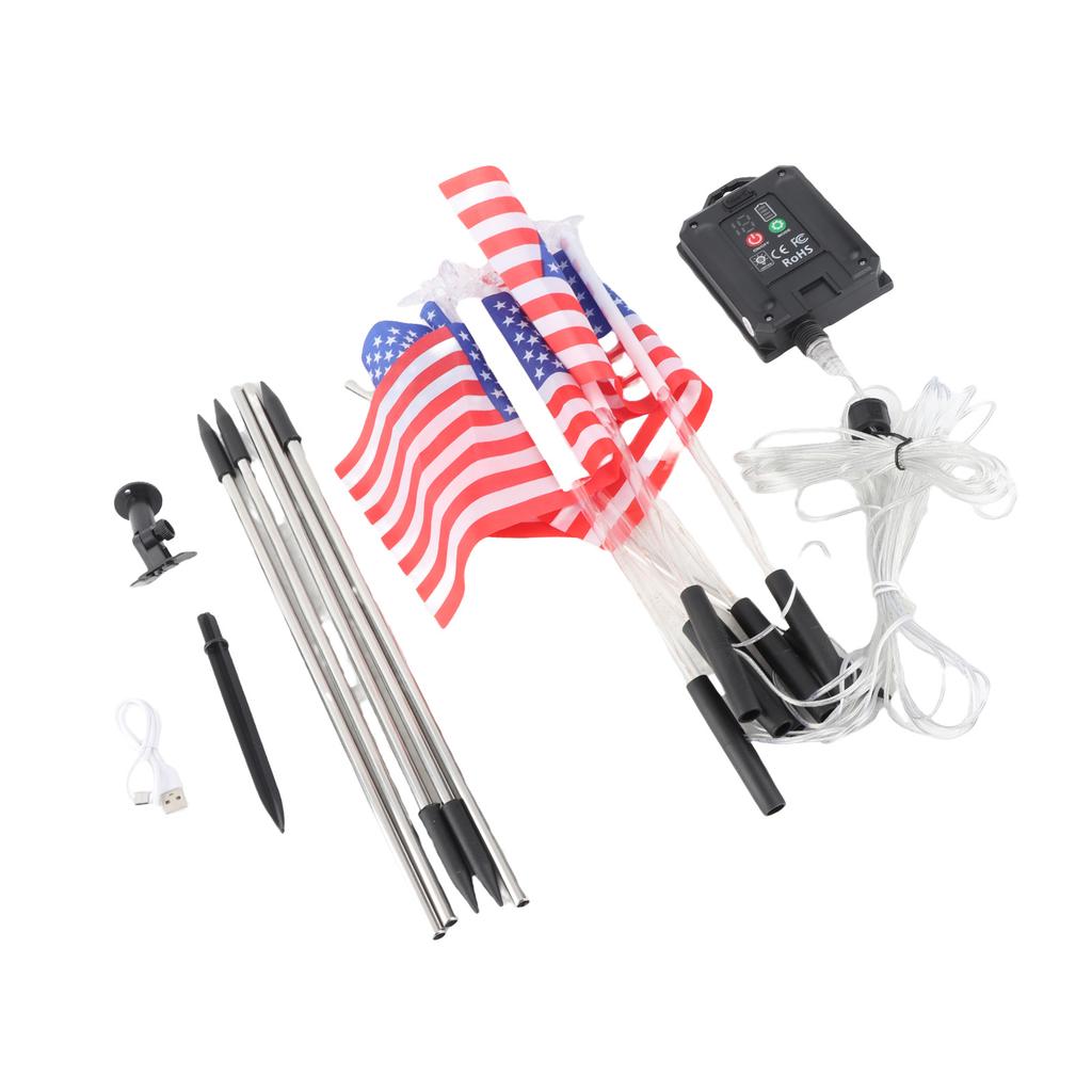 Solar US Flag Lights Red White Blue 8 Modes Independence Day Decor