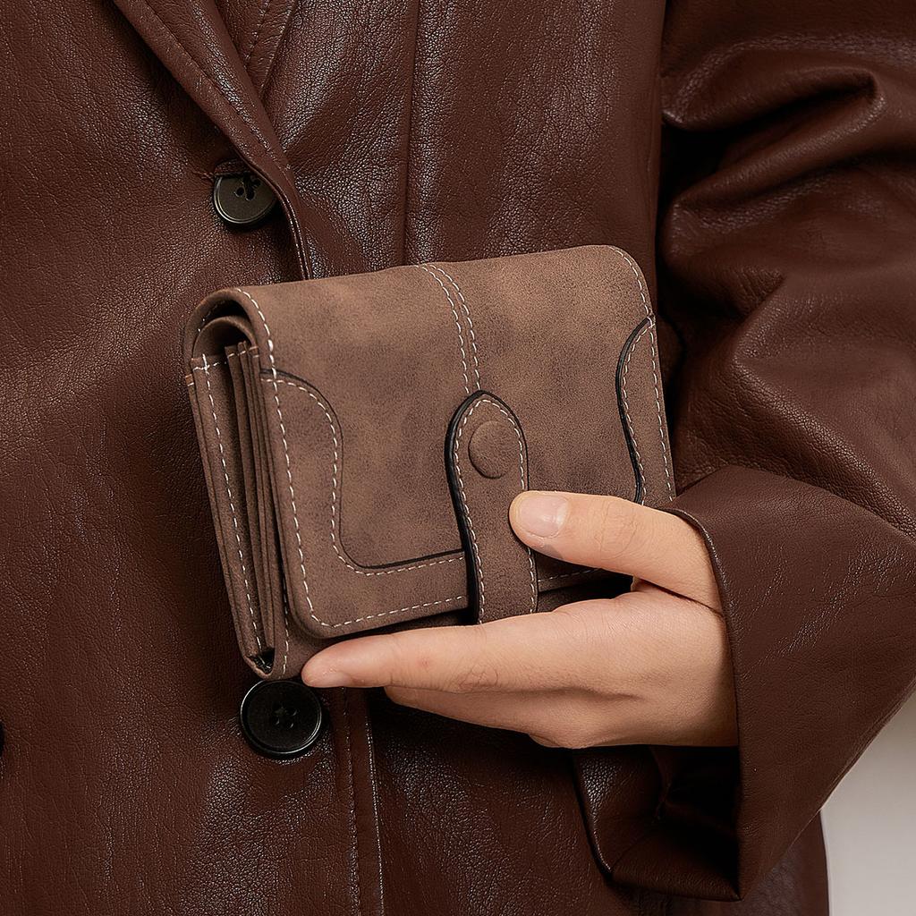 New Women's Wallet, Retro Matte Two-fold Short Wallet, Multi-functional, Simple and Fashionable Clutch.