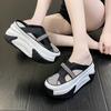 Fashion 7CM Bling Shoes Thick Sole Slides Women Chunky Sneakers Platform Wedge Breathable Slippers Comfortable Hollow Summer Shoes