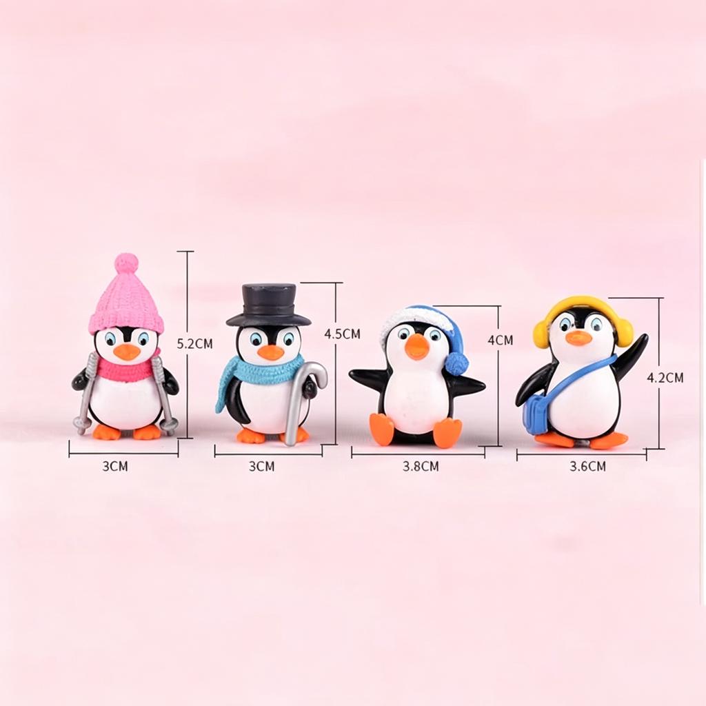4Pcs Cute Cartoon Penguin Miniatures, Winter Penguin Toys for Micro Landscape & DIY Crafts