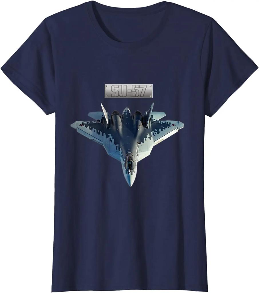 Russia's Fifth Generation Stealth Aircraft Su-57 T-Shirt Short Sleeve Casual Cotton O-Neck Summer Shirts