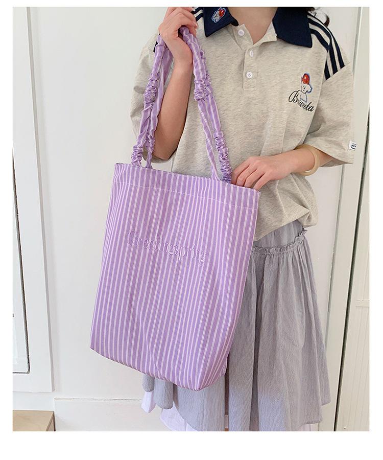 Korean-Style Retro Striped Tote Bag – Large Capacity Shoulder Bag