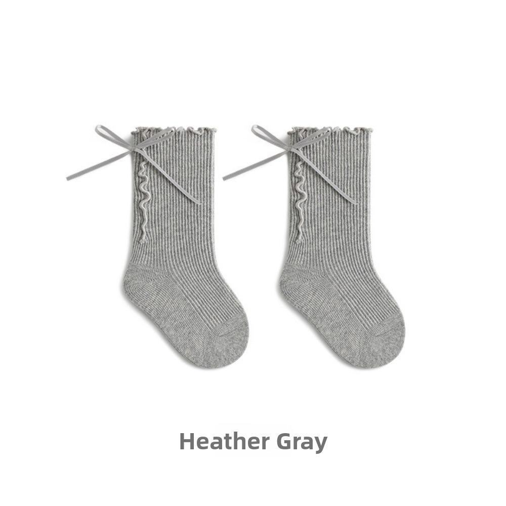Seamless Toe Ruffle Bow Socks Cotton Material Baby Girls Socks Cotton Mid Calf Socks  Spring Season