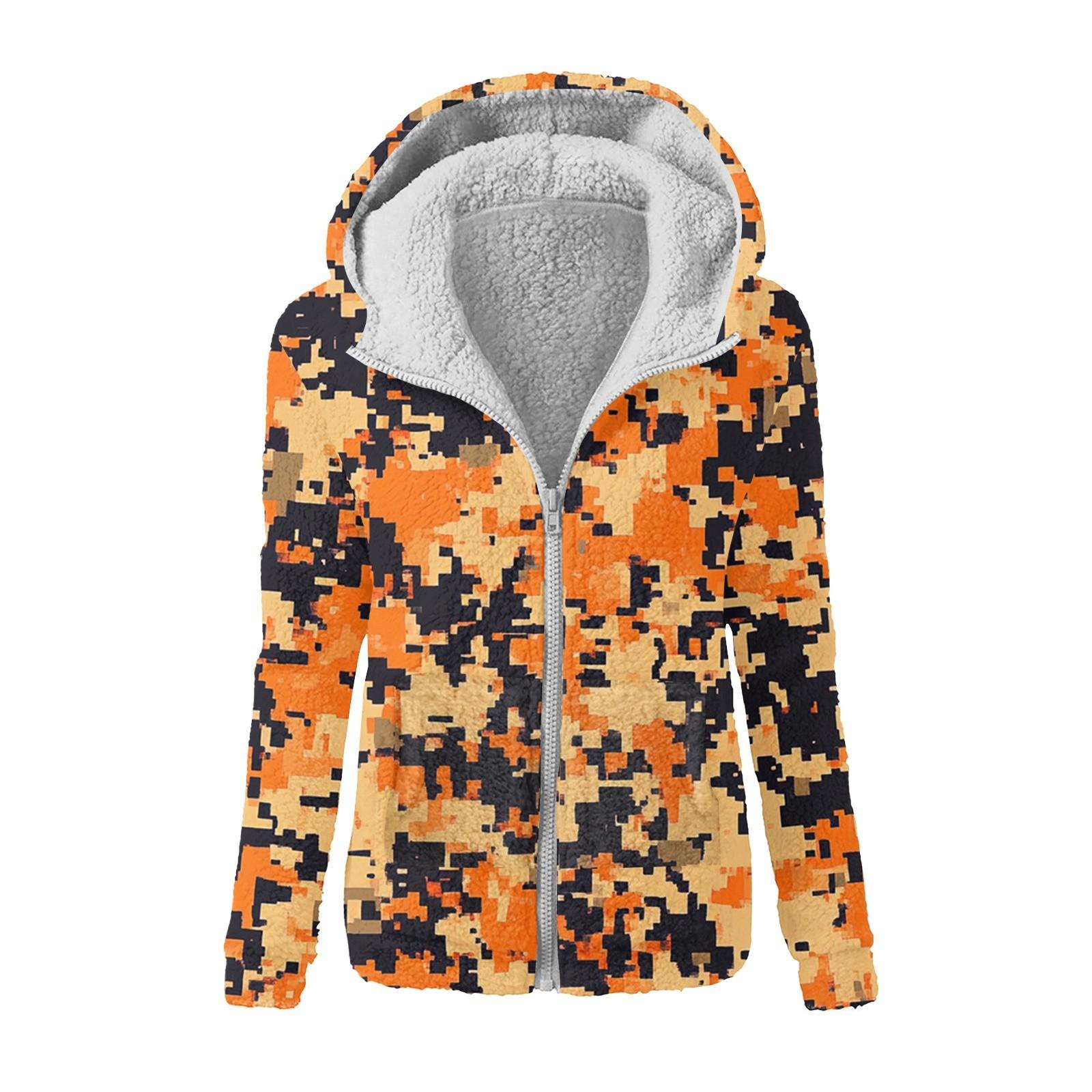 

Женская зимняя камуфляжная повседневная модная плюшевая куртка-свитер на молнии с капюшоном XXL