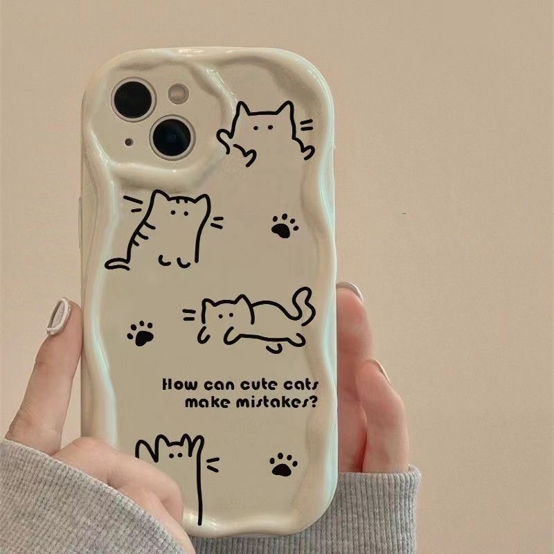 Funny cat for iPhone17promax mobile phone case Apple 16 cream wave 15/13 soft case 14