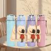 1PC White Cat Hug Doll Cartoon 750ml Color Plastic Sports Water Bottle Leakproof Flip Straw Lid Suitable for Sports Office Home Use