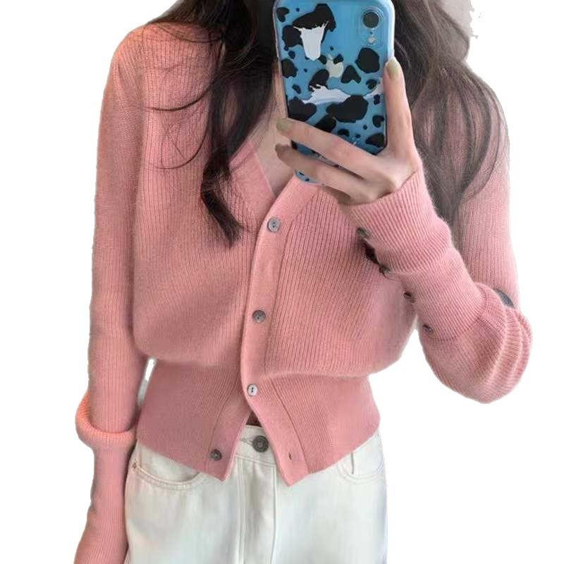 New autumn slim-fit long-sleeved knitted cardigan with sweater and short jacket for women's autumn and winter