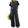 Fashion Women's Casual Top Wide Leg Pants Set Cotton Linen Pants Top Two-piece Set