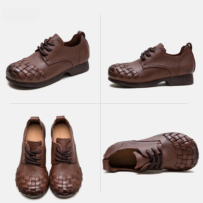 Johnature Genuine Leather Comfortable Pumps Retro Solid Color Commuting Versatile Casual Women's Shoes