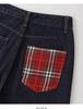 Women's Retro Plaid Patchwork Wide-Leg Jeans - High Street Trend, Loose Fit