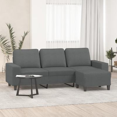 Vidaxl 3-Seater Sofa with Footstool, Dark Grey, 180 Cm, Fabric