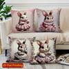2D Cute Bunny Dressed In Pink Floral Dress Pillow Covers Pattern Cushion Cover Suitable For Sofa Bedroom Car Pillow Cover