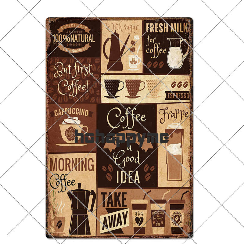 Coffee Tin Sign Vintage Metal Plaque Kitchen Coffee Bar Cafe Retro Posters Pub Wall Decorative Plates Home Decor 20*30 cm